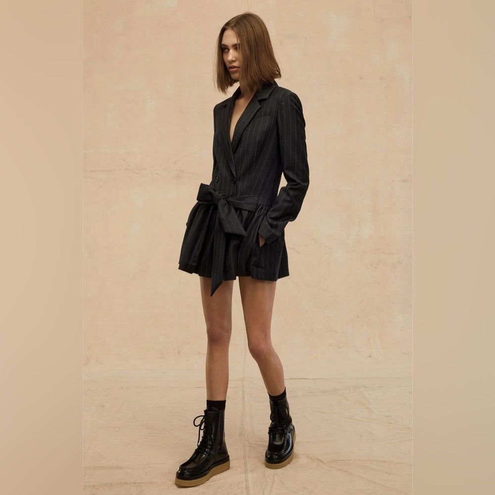 Marissa Webb Ansley designer Dark grey Pinstripe Blazer Dress